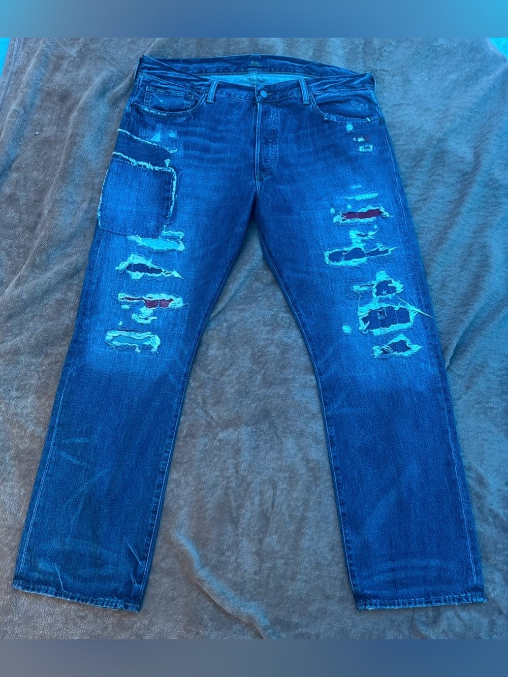 Ralph Lauren Men's Blue Distressed Relaxed Jeans